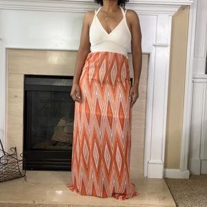 Jealous Tomato Orange & Cream Ikat Maxi Dress, S